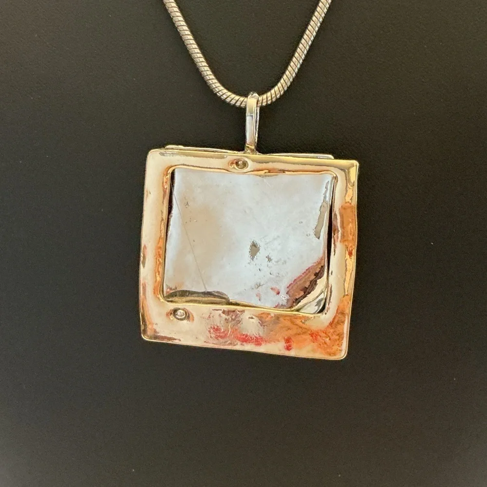 Gold and Silver Tone Square Pendant Necklace